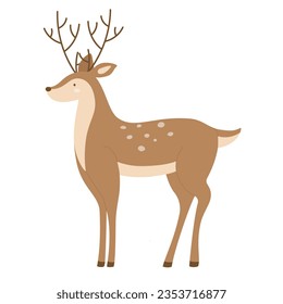 Wildlife deer animal. Wild forest fauna, hoofed ruminant, fallow deer vector illustration