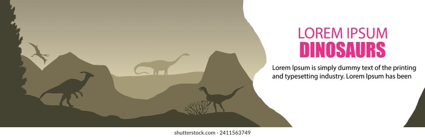 Wildlife with dinosaurs, Prehistoric illustration with extinct animals Vector.