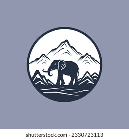 wildlife elephant and mountain Silhouette logo template