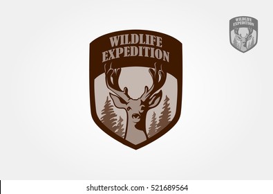 Wildlife Expedition Vector Logo Illustration. Artistic vector logo silhouette of a head deer.