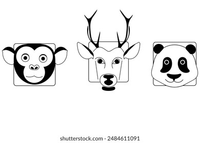 Wildlife Faces Trio Icono animal negro