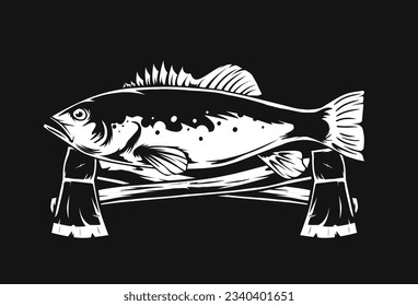 wildlife fish illustration with cross axe