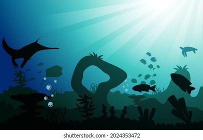 Wildlife Fish Sea Animals Ocean Underwater Aquatic Flat Illustration