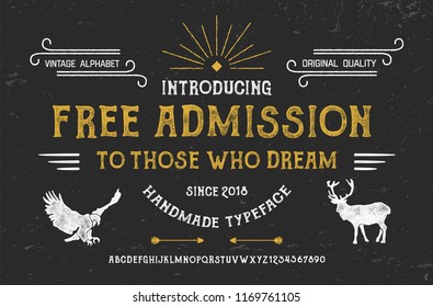  Wildlife font. Hand Made Typeface. Custom handwritten alphabet. Original Letters and Numbers. Vector.