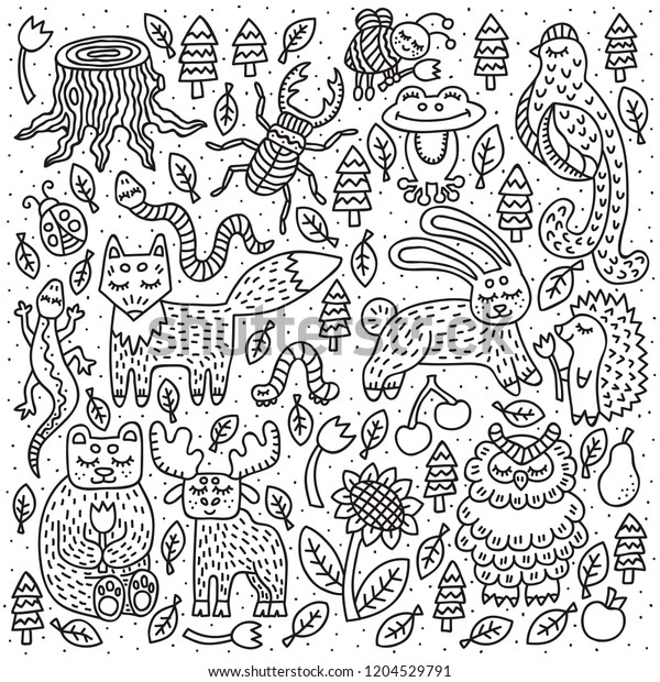 Wildlife Forest Animals Fox Hare Bear のベクター画像素材 ロイヤリティフリー