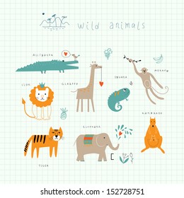 Wildlife. Funny animals in vector.