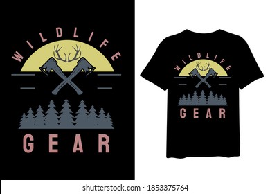 Wildlife gear, Mountain, and forest outdoor adventure, and vintage t-shirt design and typography lettering, print, vector, illustration design.