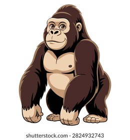 Wildlife gorilla monkey icon with cute primate mammal cartoon character isolated strong ape and exotic animal concept
