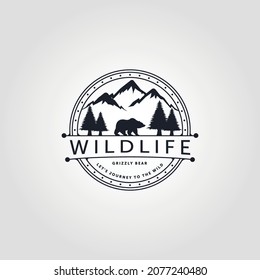 wildlife, grizzly bear walk logo vector symbol illustration design