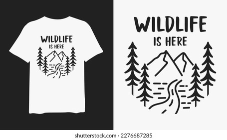 Wildlife ist Hier Line Art Design, stilvolles T-Shirt und Bekleidung trendig Design und mit Typografie Schrift, Druck, Vektorgrafik Design.
