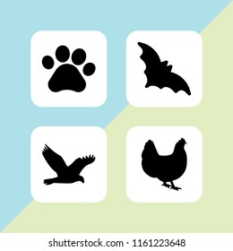 wildlife icon. 4 wildlife set with pawprint, bat and bird vector icons for web and mobile app