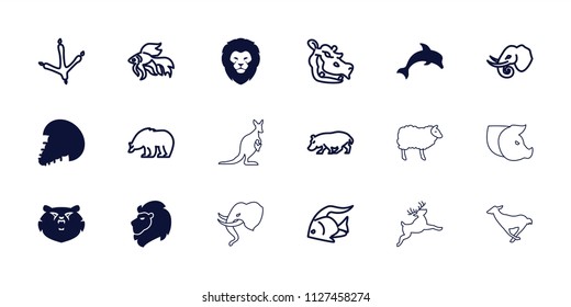 Wildlife icon. collection of 18 wildlife filled and outline icons such as lion, dolphin, extinct sea creature, fish, bear. editable wildlife icons for web and mobile.