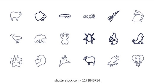 Wildlife icon. collection of 18 wildlife outline icons such as lion, beetle, panther, sheep, squirrel, caterpillar. editable wildlife icons for web and mobile.