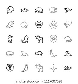 Wildlife icon. collection of 25 wildlife outline icons such as bear, lion, moose, fish, deer, cangaroo, snail, paw, eagle, panther. editable wildlife icons for web and mobile.