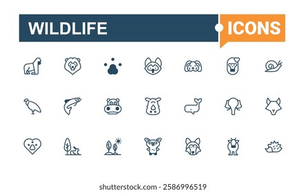 Wildlife icon. Related to wildlife, elephant, rhino, wild, panda, aqua, environment, lion. Simple line vector. Solid line editable stroke. Vector line and solid icons.