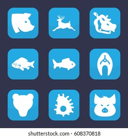 Wildlife icon. set of 9 filled wildlife icons such as fish, pig, deer, hippopotamus, extinct sea creature