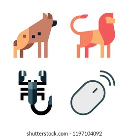 wildlife icon set. vector set about lion, hyena, scorpion and mouse icons set.