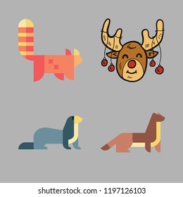 wildlife icon set. vector set about reindeer, red panda, weasel and animals icons set.