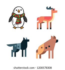 wildlife icon set. vector set about antelope, hyena, penguin and wolf icons set.