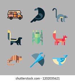 wildlife icon set. vector set about crow, armadillo, skunk and manta ray icons set.
