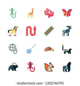 wildlife icon set. vector set about zebra, porcupine, giraffe and gorilla icons set.