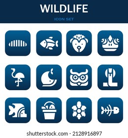 wildlife icon set. Vector thin line illustrations related with Caterpillar, Fish and Hedgehog