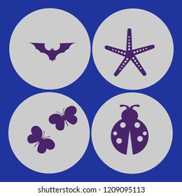 wildlife icon. wildlife vector icons set butterflies, ladybug, starfish and bat