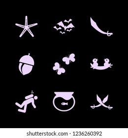 wildlife icon. wildlife vector icons set nest chicks, butterflies, aquarium and diver