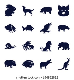 Wildlife icons set. set of 16 wildlife filled icons such as rabbit, lion, bear, pig, hippopotamus, eagle, buffalo, wolf, fish, kangaroo