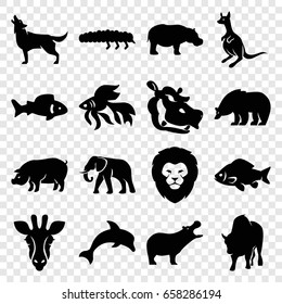 Wildlife icons set. set of 16 wildlife filled icons such as fish, giraffe, lion, bear, hippopotamus, elephant, kangaroo, pig, wolf, buffalo, caterpillar