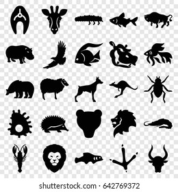 Wildlife icons set. set of 25 wildlife filled icons such as fish, giraffe, lion, alligator, bear, hedgehog, dog, beetle, footprint of  icobird, crab, eagle, sheep, buffalo