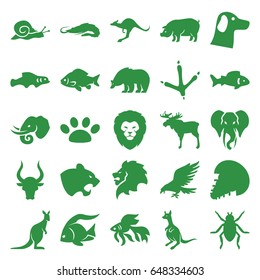 Wildlife icons set. set of 25 wildlife filled icons such as fish, moose, lion, alligator, bear, eagle, beetle, panther, footprint of  icobird, kangaroo, pig, bull, elephant