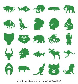 Wildlife icons set. set of 25 wildlife filled icons such as rabbit, fish, bear, lion, moose, pig, buffalo, elephant, kangaroo, squirrel, bull, hippopotamus