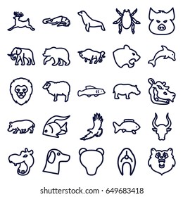 Wildlife icons set. set of 25 wildlife outline icons such as bear, fish, hippopotamus, lion, pig, alligator, beetle, panther, eagle, elephant, sheep, buffalo, bull, deer, seal