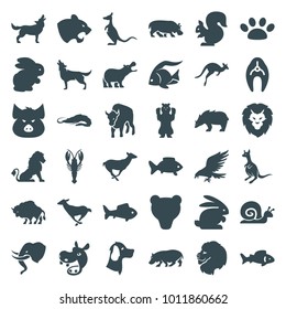 Wildlife icons. set of 36 editable filled wildlife icons such as rabbit, fish, lion, pig, alligator, eagle, panther, crab, antelope, kangaroo, wolf, hippopotamus, bear, paw