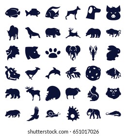 Wildlife icons set. set of 36 wildlife filled icons such as rabbit, bear, moose, fish, pig, alligator, lion, dog, crab, buffalo, eagle, elephant, sheep, antelope, squirrel