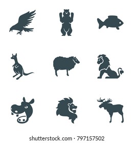 Wildlife icons. set of 9 editable filled wildlife icons such as moose, eagle, bear, sheep, kangaroo, fish, lion