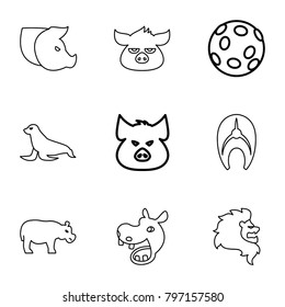 Wildlife icons. set of 9 editable outline wildlife icons such as pig, extinct sea creature, fish, hippopotamus, lion