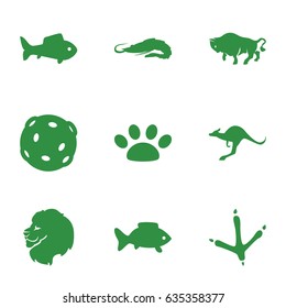 Wildlife icons set. set of 9 wildlife filled icons such as lion, alligator, footprint of  icobird, buffalo, kangaroo, fish, paw