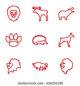 Wildlife icons set. set of 9 wildlife outline icons such as moose, lion, hippopotamus, hedgehog, dog, buffalo