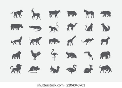 Wildlife icons set. Animals icon pack. wild, pet, zoo vector icon set. Vector illustration