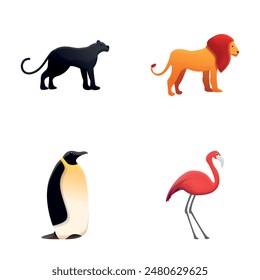 Iconos de vida silvestre conjunto de dibujos animados Vector. Mamífero y ave. Naturaleza salvaje, fauna