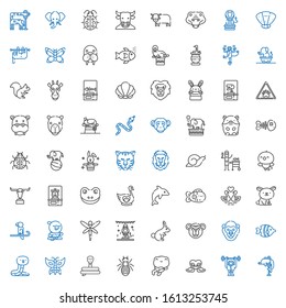 wildlife icons set. Collection of wildlife with dolphin, monkey, swans, frog, ant, snake, butterfly, fish, gorilla, rabbit, animals, dragonfly. Editable and scalable wildlife icons.