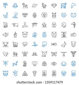 wildlife icons set. Collection of wildlife with fishbone, gorilla, butterfly, dinosaur, giraffe, paw, elephant, tiger, lion, seashell, fish. Editable and scalable wildlife icons.