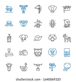 wildlife icons set. Collection of wildlife with frog, monkey, buffalo, swan, giraffe, fishbone, lion, tiger, fish, snake, crocodile, snail. Editable and scalable wildlife icons.