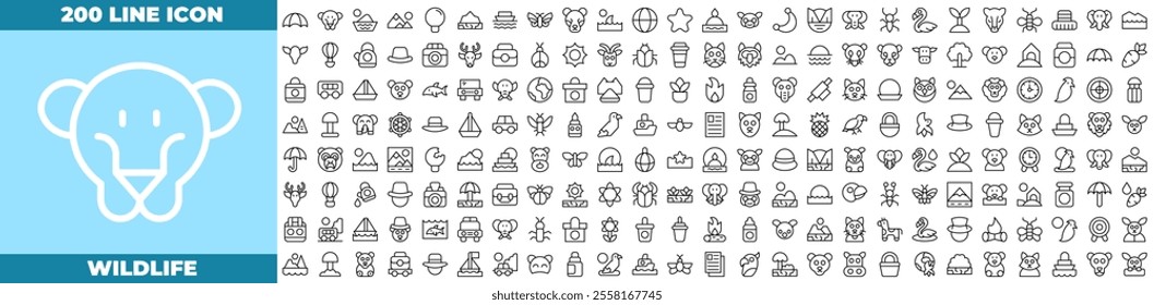 Wildlife Line Editable Icons set. Vector illustration in modern thin line style of wildlife icons: wildlife, animal, deer, etc