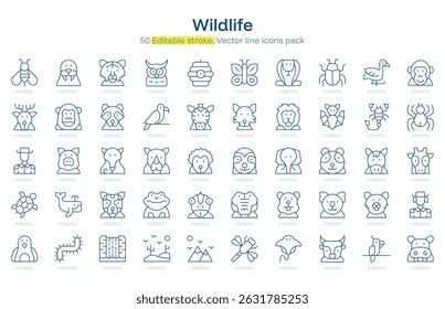 Wildlife line icon pack. Wildlife Stroke icon set. Editable Stroke icon
