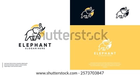 Wildlife logo with elephant shape modern line art style, vector graphic template.