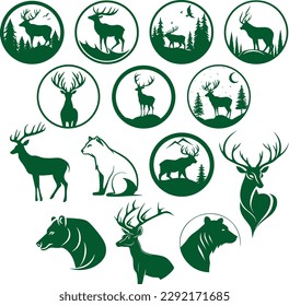 wildlife logo illustration. 13 vector logo set. animal logo set. deer. 