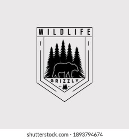 wildlife logo vector illustration design. silhouette grizzly bear badge symbol